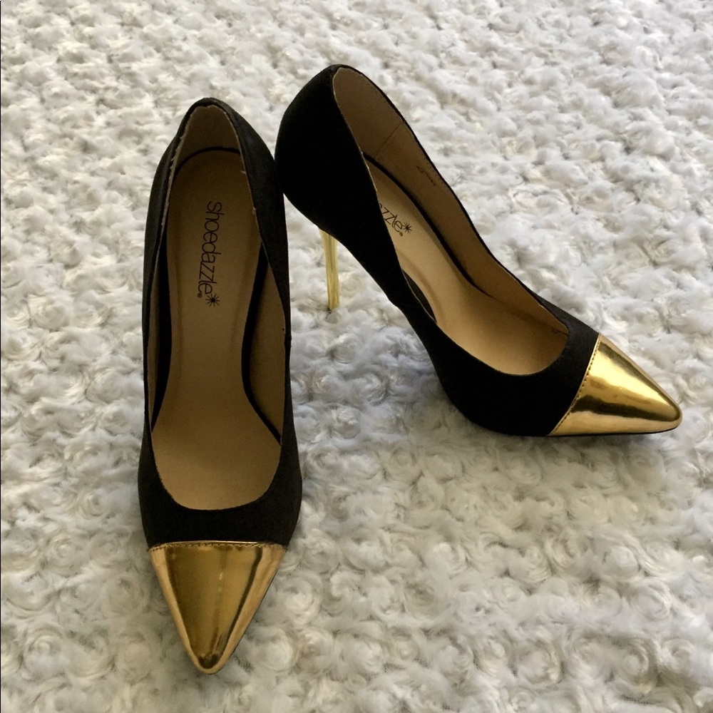 Women’s Shoe Dazzle Leanna Black & Gold SZ 6